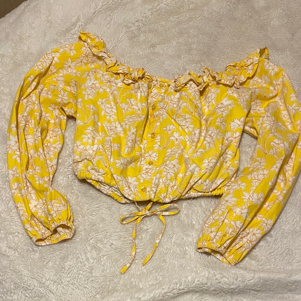Honey Punch Cropped Ruffle Blouse L
